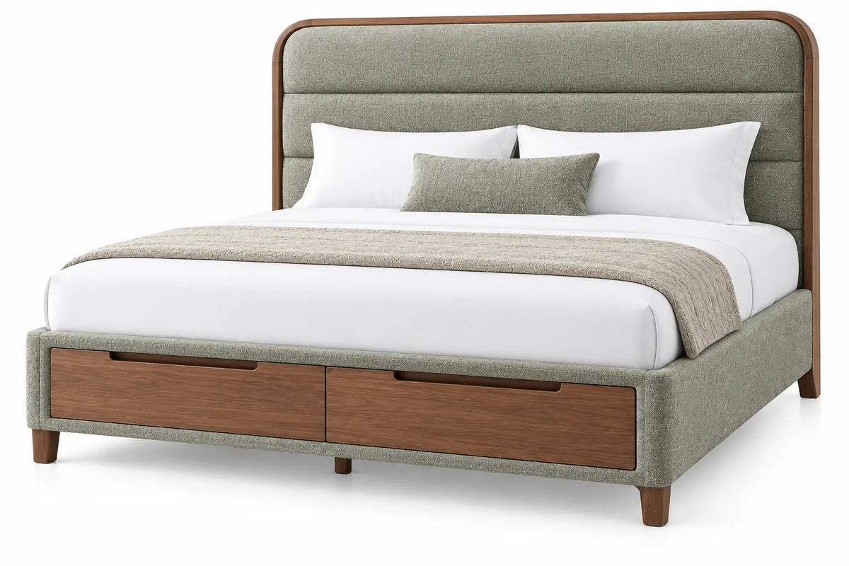 Estructura de cama con cabecero con cajones, verde y marrón - soakandspalted