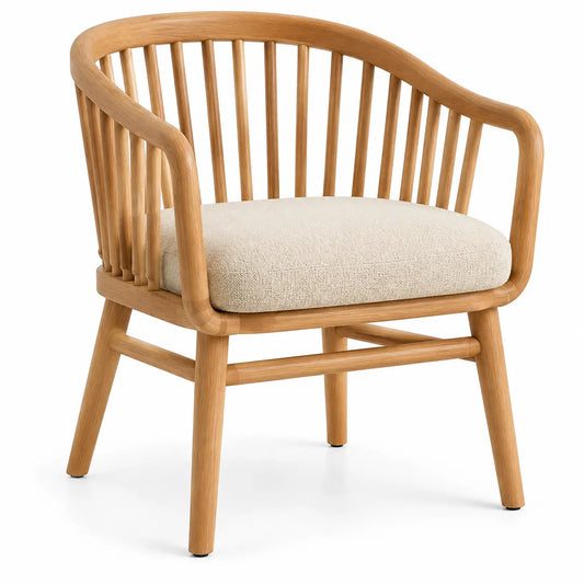 Sillón con estructura abierta con detalles de líneas verticales, beige y marrón - soakandspalted