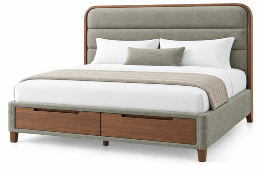 Estructura de cama con cabecero con cajones, verde y marrón - soakandspalted